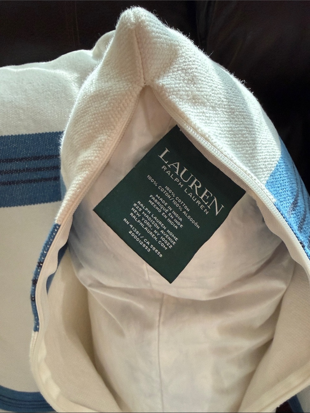 Ralph Lauren Cream and Blue Striped Canvas Throw Pillows - Picture 2 of 6
